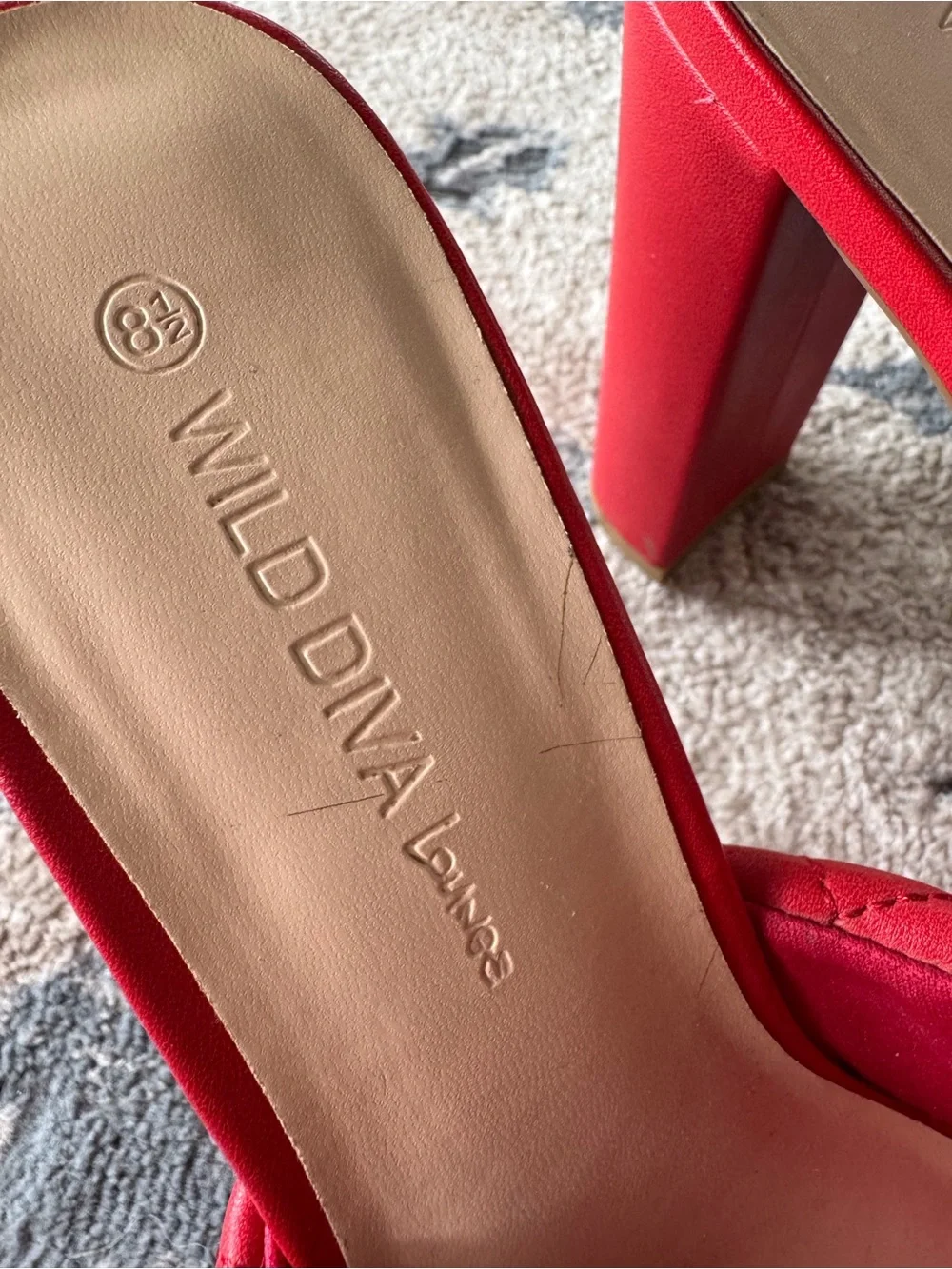 Wild DIVA Lounge Quilted Red Block Heel Mules Slide Sandals